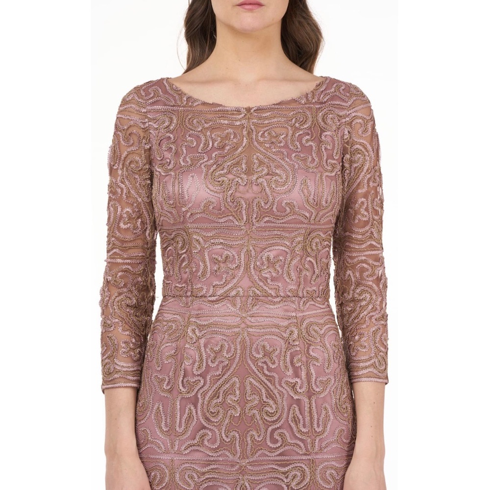 NEW JS Collections Mauve Rose Metallic Soutache Lace Applique Evening Gown Dress - Picture 4 of 11